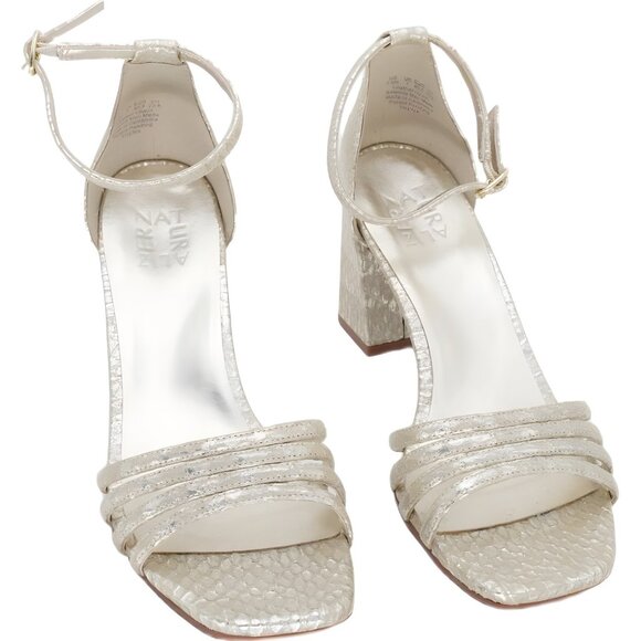 Women's Naturalizer Thena Block Heel Sandal Gold Snake US 9.5 M